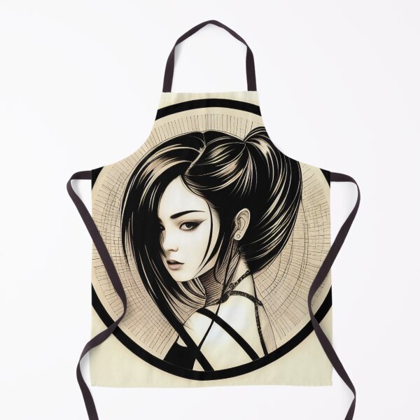 Item preview, Profile Portrait of Irezumi Woman in Circle (Traditional Japanese/Anime Style, Black and White) designed and sold by Ellen Davis.