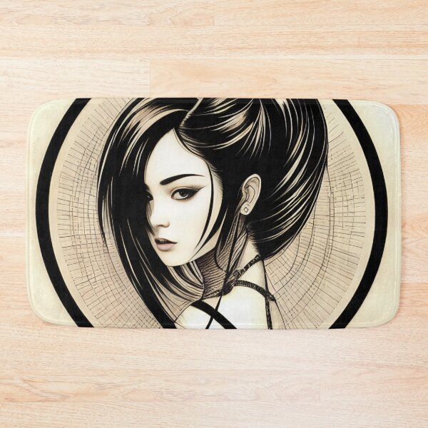 Item preview, Profile Portrait of Irezumi Woman in Circle (Traditional Japanese/Anime Style, Black and White) designed and sold by Ellen Davis.