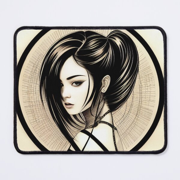 Item preview, Profile Portrait of Irezumi Woman in Circle (Traditional Japanese/Anime Style, Black and White) designed and sold by Ellen Davis.