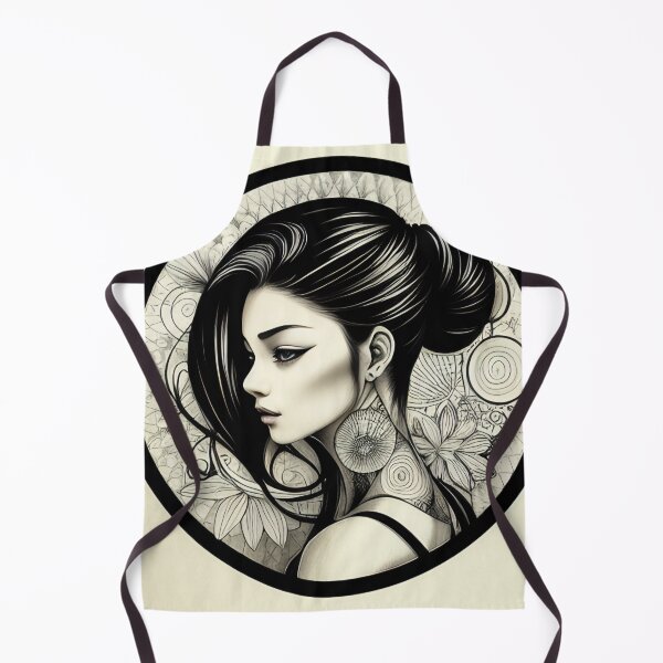 Item preview, Profile Portrait of Irezumi Woman in Circle (Traditional Japanese/Anime Style, Black and White) designed and sold by Ellen Davis.