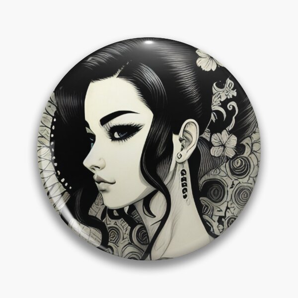 Item preview, Profile Portrait of Irezumi Woman in Circle (Traditional Japanese / Anime Style, Black and White) designed and sold by Ellen Davis.