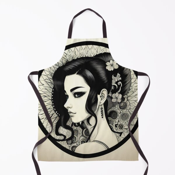 Item preview, Profile Portrait of Irezumi Woman in Circle (Traditional Japanese / Anime Style, Black and White) designed and sold by Ellen Davis.