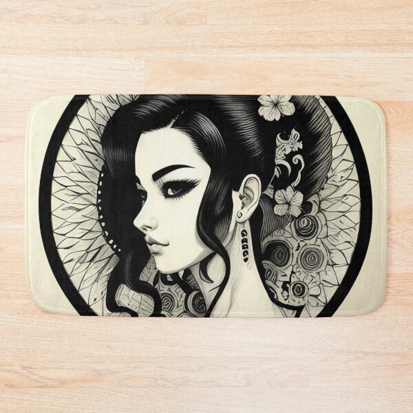 Item preview, Profile Portrait of Irezumi Woman in Circle (Traditional Japanese / Anime Style, Black and White) designed and sold by Ellen Davis.