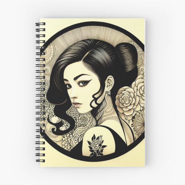 Item preview, Profile Portrait of Irezumi Woman in Circle (Traditional Japanese / Anime Style, Black and White) designed and sold by Ellen Davis.