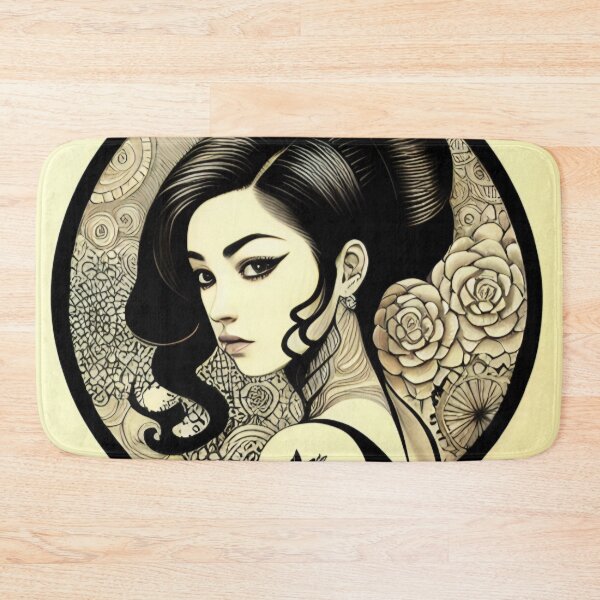 Item preview, Profile Portrait of Irezumi Woman in Circle (Traditional Japanese / Anime Style, Black and White) designed and sold by Ellen Davis.