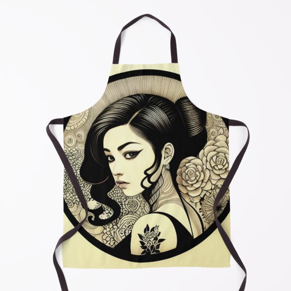 Item preview, Profile Portrait of Irezumi Woman in Circle (Traditional Japanese / Anime Style, Black and White) designed and sold by Ellen Davis.