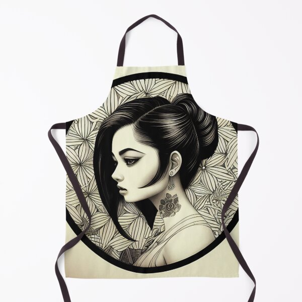 Item preview, Profile Portrait of Woman in Circle (Traditional Japanese / Anime Style, Black and White) designed and sold by Ellen Davis.