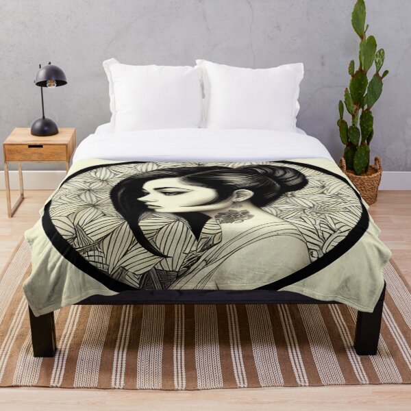Item preview, Profile Portrait of Woman in Circle (Traditional Japanese / Anime Style, Black and White) designed and sold by Ellen Davis.