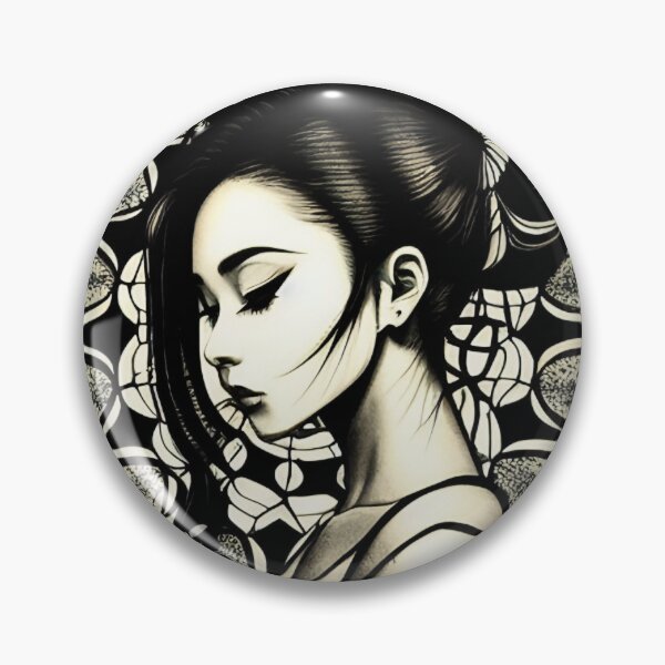 Item preview, Profile Portrait of Woman in Circle (Traditional Japanese / Anime Style, Black and White) designed and sold by Ellen Davis.