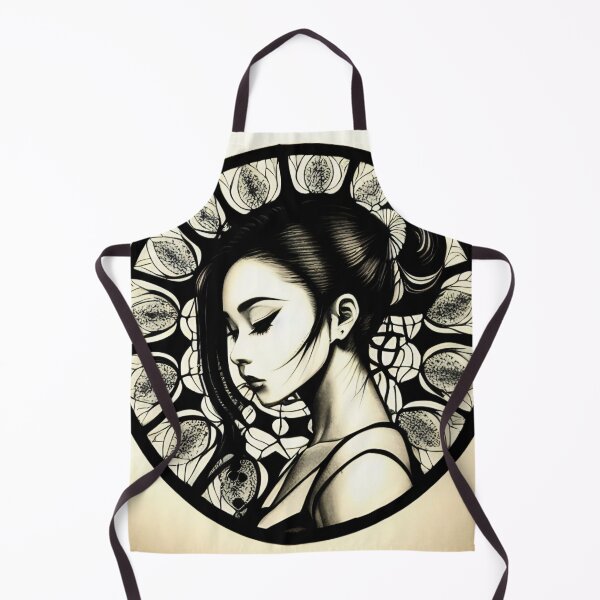 Item preview, Profile Portrait of Woman in Circle (Traditional Japanese / Anime Style, Black and White) designed and sold by Ellen Davis.