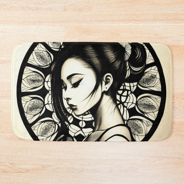 Item preview, Profile Portrait of Woman in Circle (Traditional Japanese / Anime Style, Black and White) designed and sold by Ellen Davis.