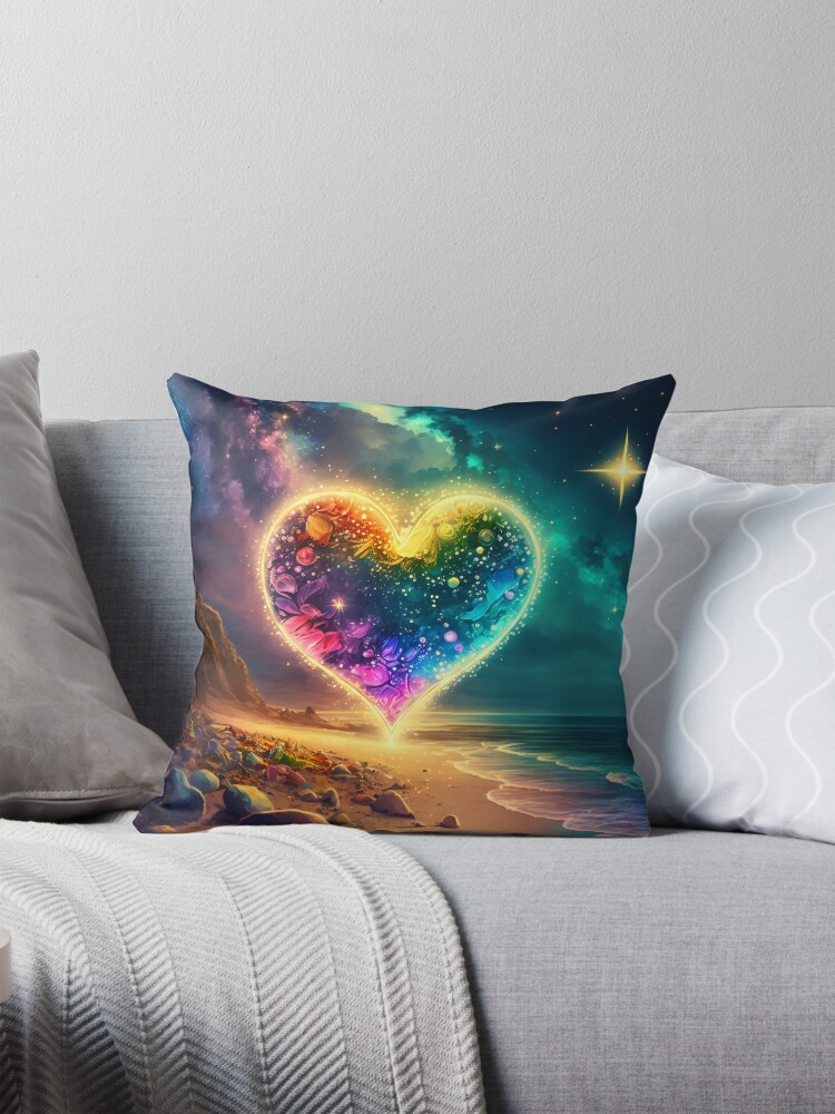 Rainbow heart in the night sky Pillow for Sale by Fantasy Dream Redbubble