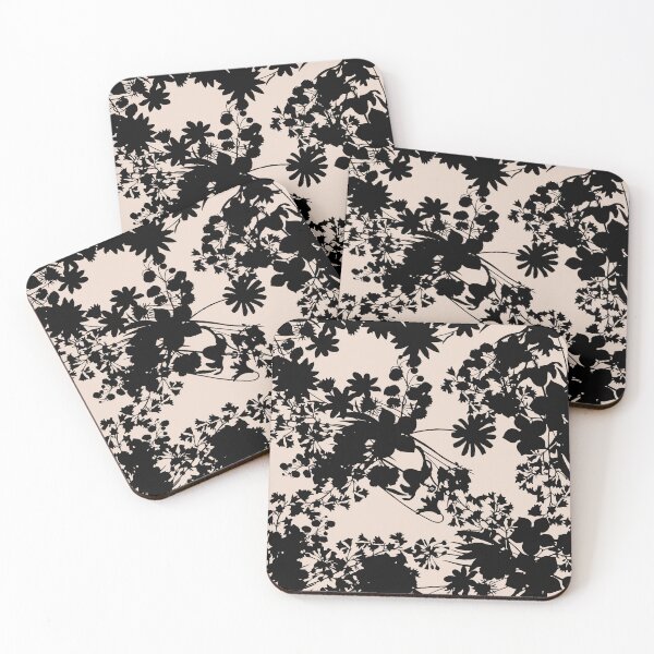 Item preview, Beige and black minimal floral pattern designed and sold by ReneMagritteArt.