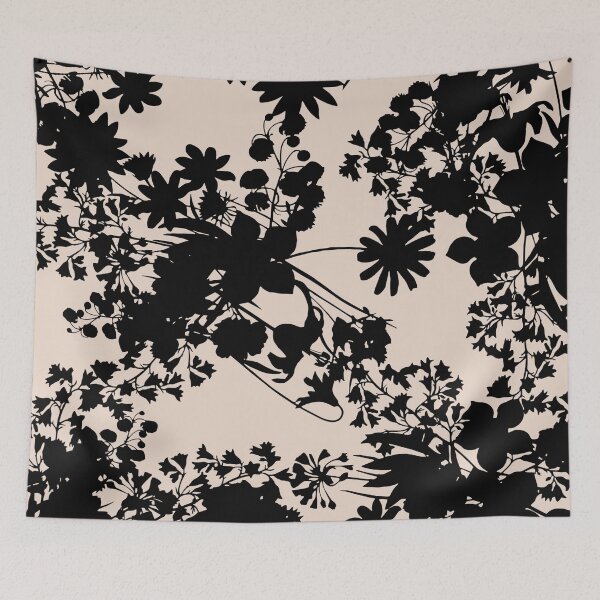 Item preview, Beige and black minimal floral pattern designed and sold by ReneMagritteArt.