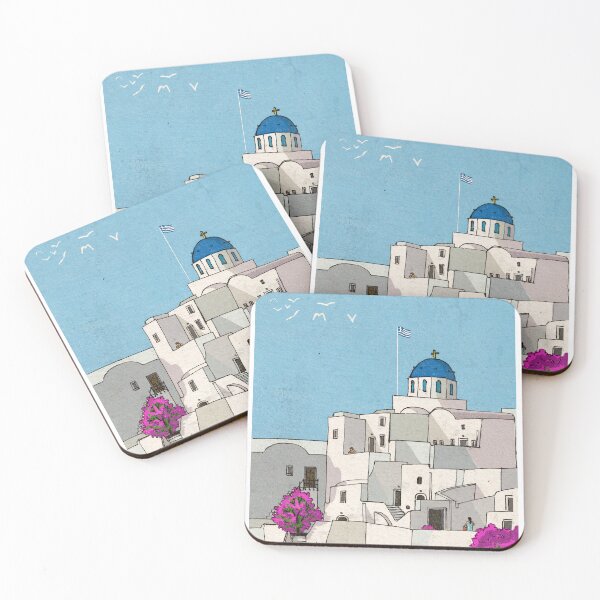 Item preview, Oia Santorini Greece Whimsical Illustration designed and sold by Wall-Art-Sketch.