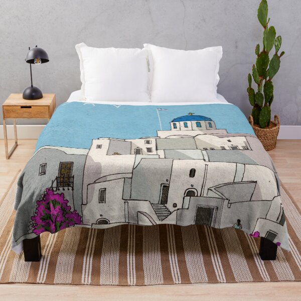 Item preview, Oia Santorini Greece Whimsical Illustration designed and sold by Wall-Art-Sketch.