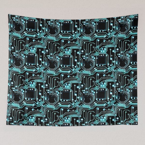 Item preview, Cyberpunk neon blue futuristic circuitboard wires pattern  designed and sold by SJG-digital.