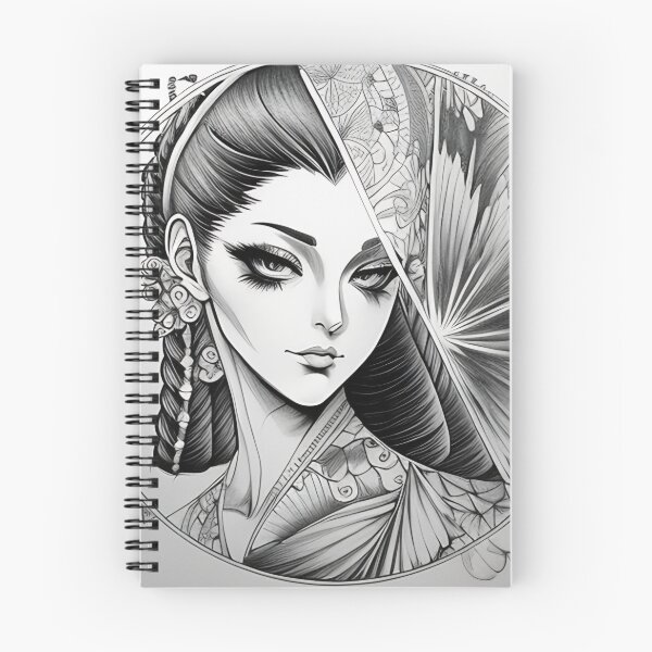 Item preview, Pencil Portrait of Irezumi Woman in Circle (Traditional Japanese/Anime Style, Black and White) designed and sold by Ellen Davis.
