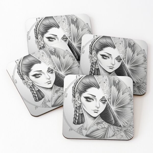 Item preview, Pencil Portrait of Irezumi Woman in Circle (Traditional Japanese/Anime Style, Black and White) designed and sold by Ellen Davis.