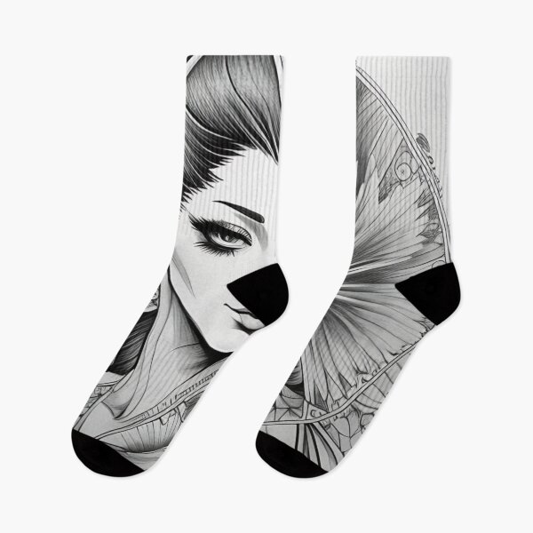 Item preview, Pencil Portrait of Irezumi Woman in Circle (Traditional Japanese/Anime Style, Black and White) designed and sold by Ellen Davis.