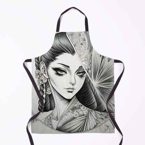 Item preview, Pencil Portrait of Irezumi Woman in Circle (Traditional Japanese/Anime Style, Black and White) designed and sold by Ellen Davis.