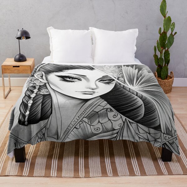 Item preview, Pencil Portrait of Irezumi Woman in Circle (Traditional Japanese/Anime Style, Black and White) designed and sold by Ellen Davis.