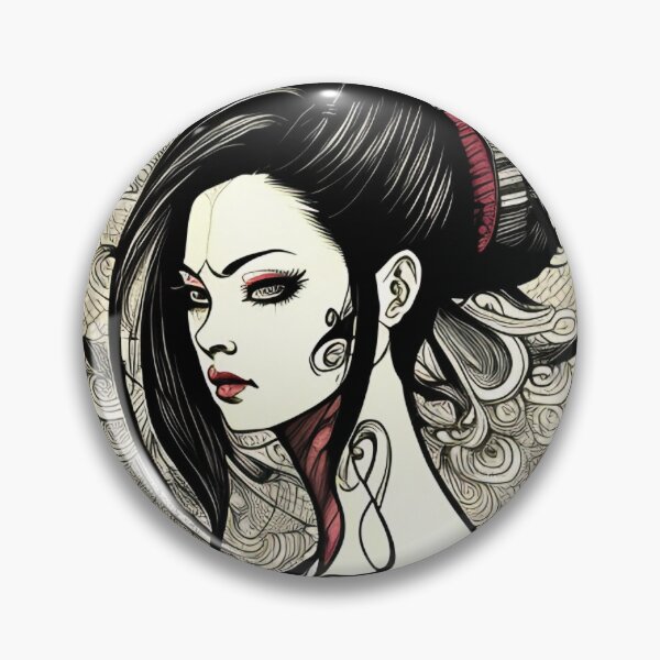 Item preview, Profile Portrait of Woman in Circle (Traditional Japanese / Anime Style / Gothic) designed and sold by Ellen Davis.