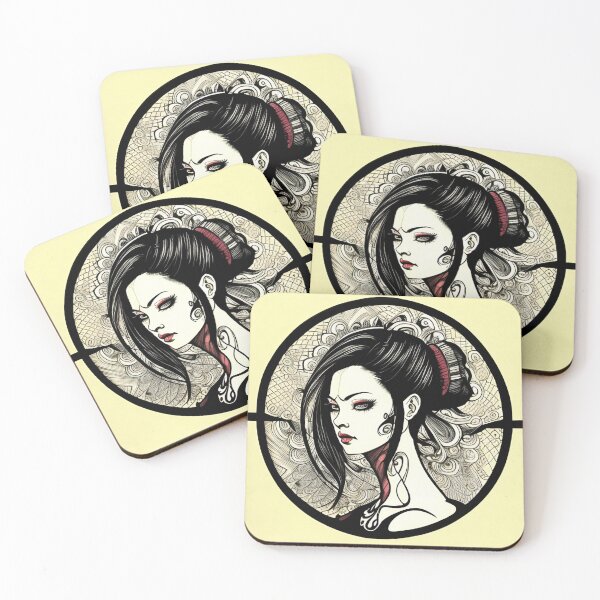 Item preview, Profile Portrait of Woman in Circle (Traditional Japanese / Anime Style / Gothic) designed and sold by Ellen Davis.