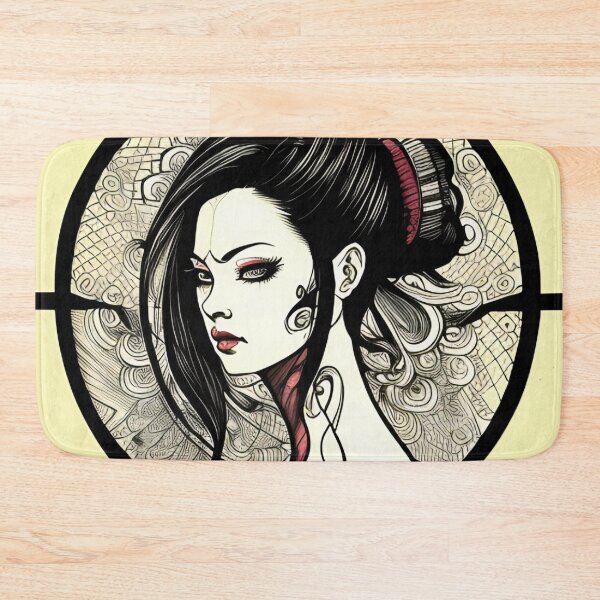 Item preview, Profile Portrait of Woman in Circle (Traditional Japanese / Anime Style / Gothic) designed and sold by Ellen Davis.