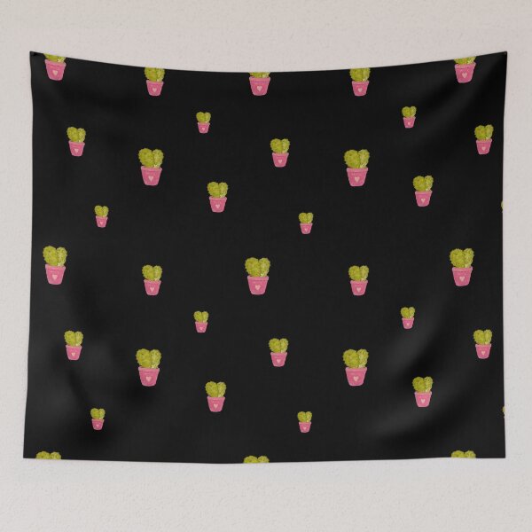 Item preview, Cactus valentine pink pot pattern cute watercolor black designed and sold by Yana Mustafina | Boho Soulful Designs.