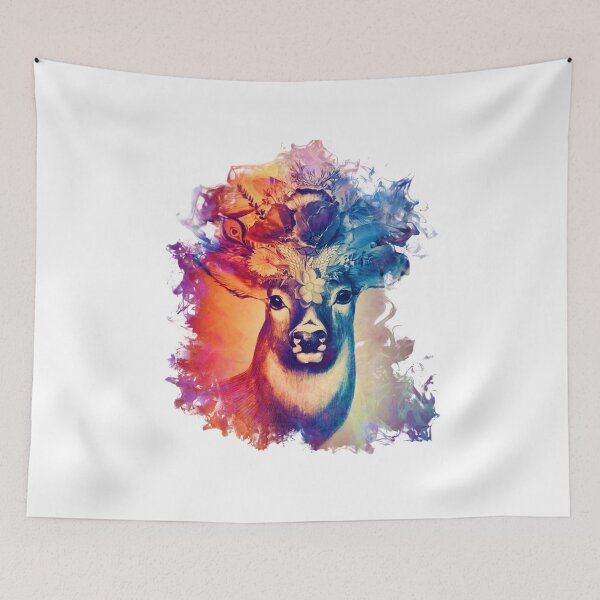 Item preview, Stag Deer Stag Antlers Animal Flowers Colorful Art designed and sold by BullDesignsShop.