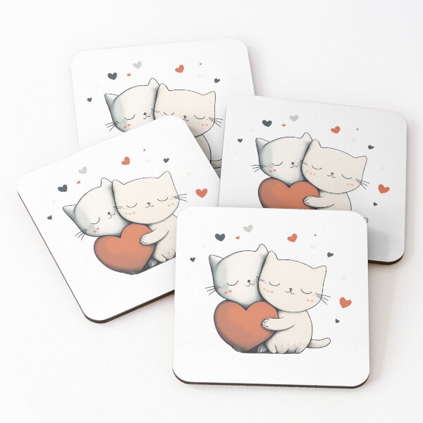 Item preview, Two cats hugging and showing their love, romantic valentines day drawing designed and sold by MagicSatchel.