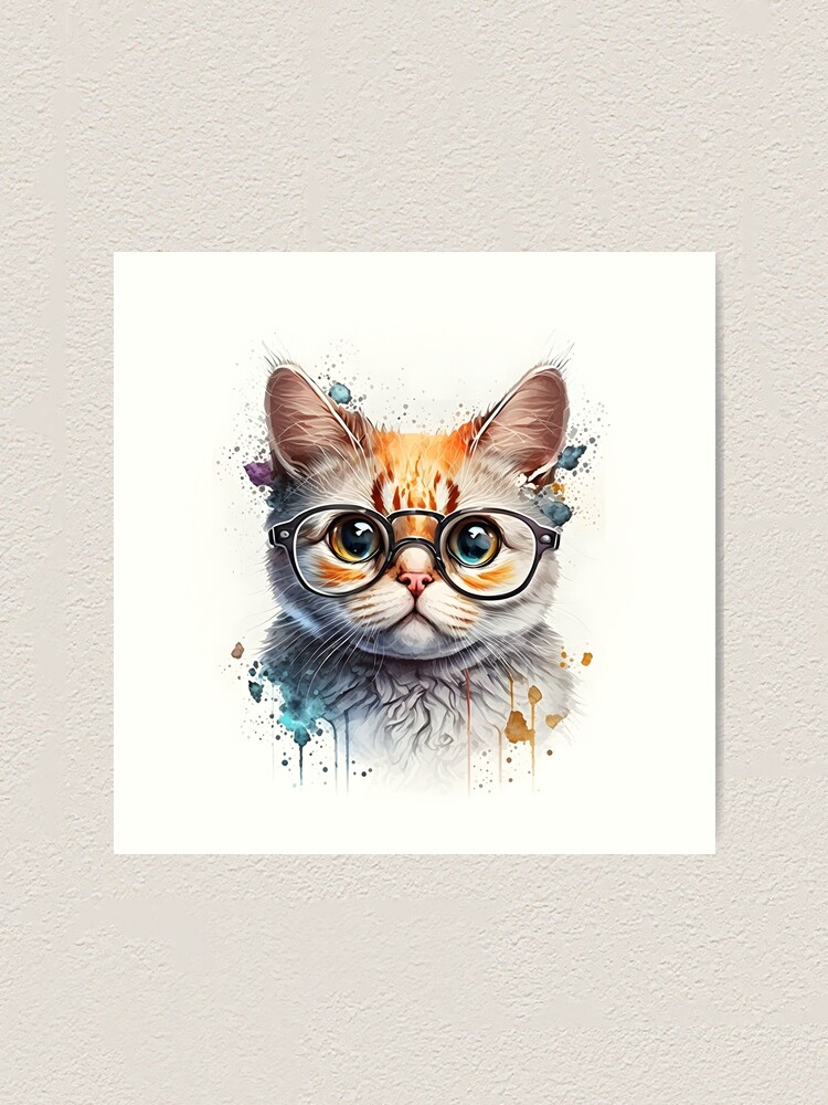 Cat at Work with Glasses Art Print