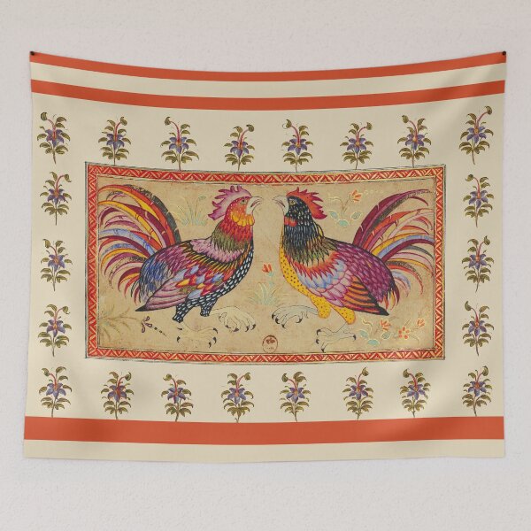 Item preview, COCKFIGHT Antique Mughal Miniature with Floral Motifs designed and sold by BulganLumini.
