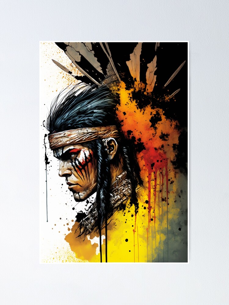 Native skull warrior' Poster, picture, metal print, paint by