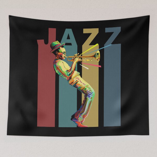 Artikelvorschau, Jazz-Retro-Design mit einem Jazz-Trompeter entworfen und verkauft von Blended Designs ⭐⭐⭐⭐⭐.