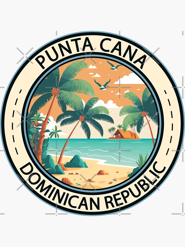 Aperçu 3 sur 3. Sticker avec l'œuvre Badge de cabane de République Dominicaine de Punta Cana créée et vendue par KrisSidDesigns.