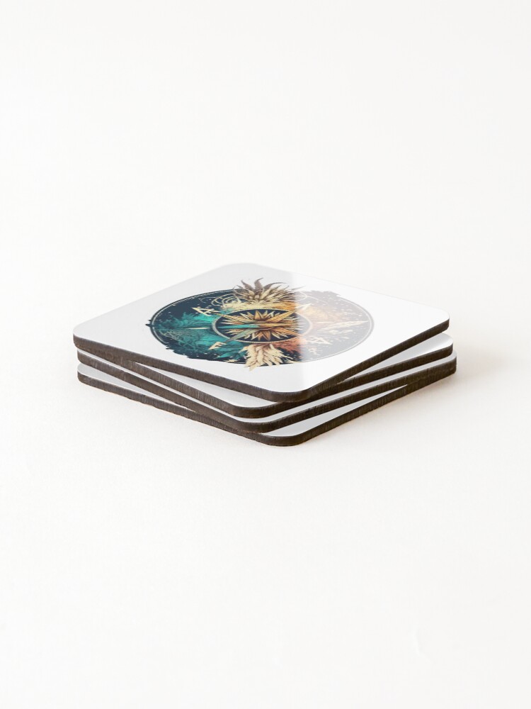 Thumbnail 4 of 5, Coasters (Set of 4), Compass Illustration designed and sold by pathsofmeaning.