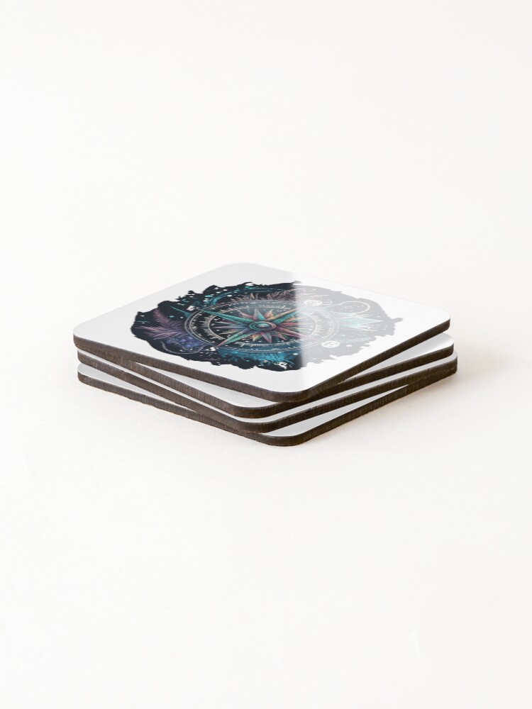 Thumbnail 4 of 5, Coasters (Set of 4), Travel Compass Design designed and sold by pathsofmeaning.