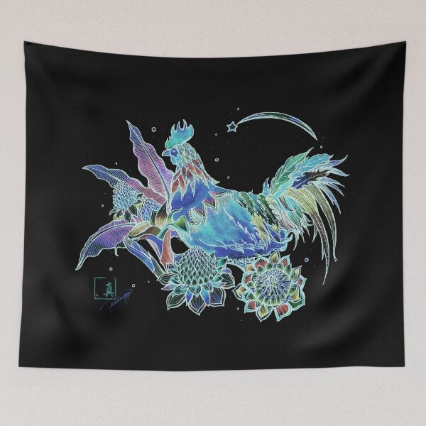 Item preview, Neon Aloha - Torch Ginger and Wild Rooster / Black background Recommend  designed and sold by lilireal  studio.