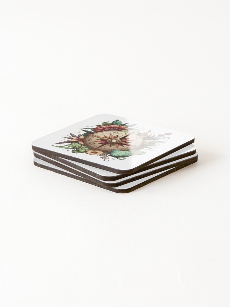 Thumbnail 4 of 5, Coasters (Set of 4), Compass Travel designed and sold by pathsofmeaning.