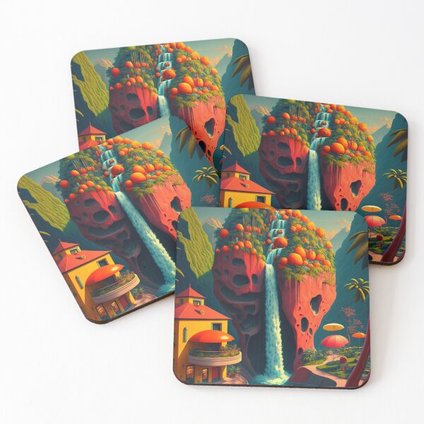 Item preview, Tropical Utopia with Pool Bar and Giant Orange Juice Mountain Waterfall  - Original Artwork designed and sold by CloudofKnowing.