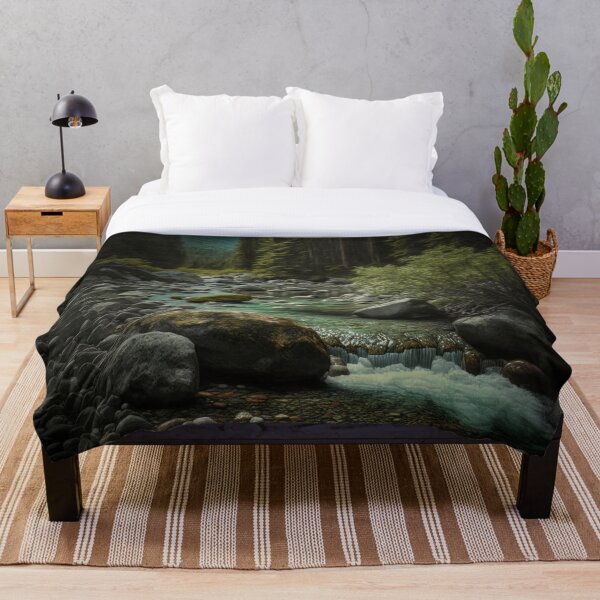 Item preview, Río de montaña que fluye a través del bosque y el follaje designed and sold by UbeeU-Pixels.