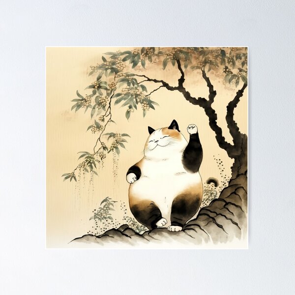 Item preview, Fat Maneki-neko cat on a tree designed and sold by avancee.
