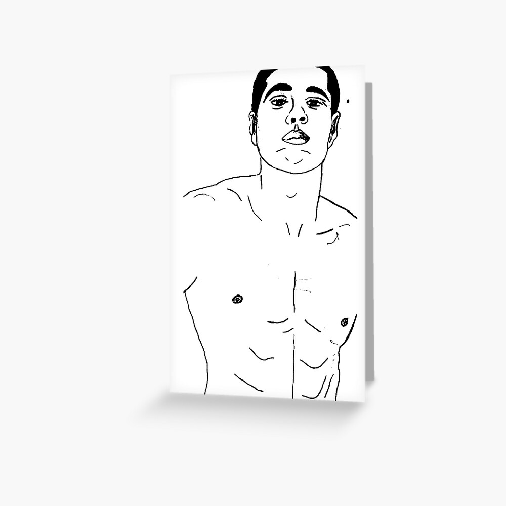 "Hot Guy Barechested Muscles Line Art Drawing Minimalist Art" Greeting