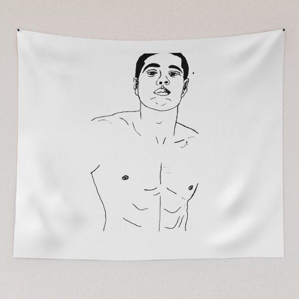 Item preview, Hot Guy Bare-chested Muscles Line Art Drawing Minimalist Art designed and sold by gyrate.
