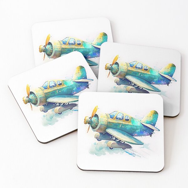 Item preview, Watercolor Cartoon Airplane, Plane, Digital Art for Kids, Yellow and Blue Colors designed and sold by MoonFoxDesign.