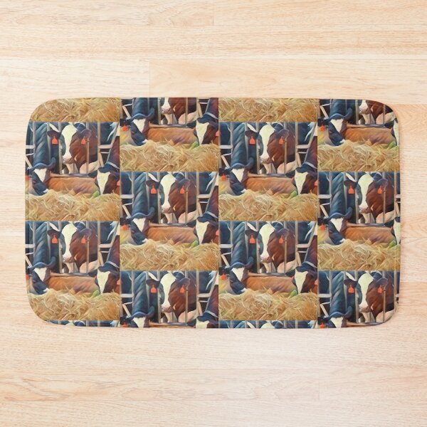 Item preview, Black and white dairy cows eating hay painting designed and sold by FarmsteadAcers.
