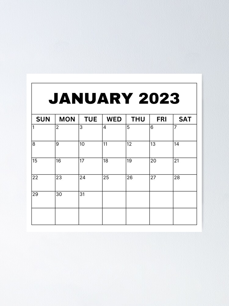 calendrier janvier 2023