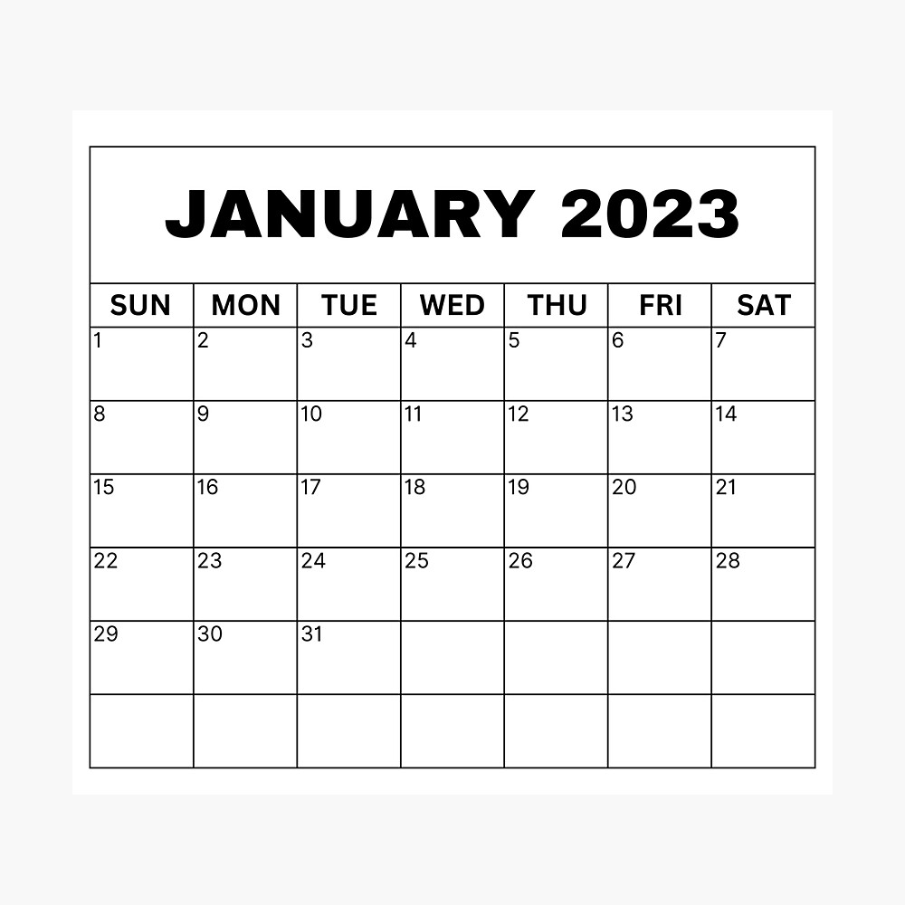 January Calendar 2023 Poster